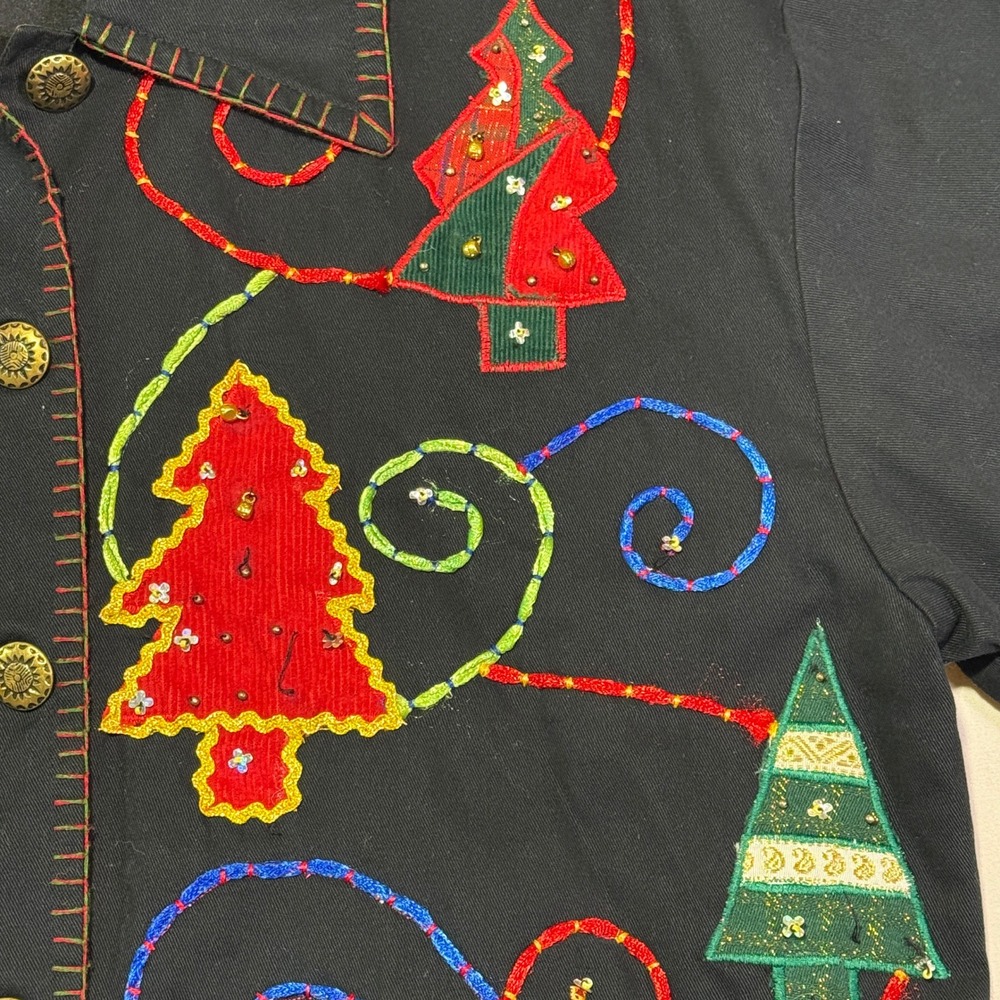 Vintage New Directions Christmas Tree‎ Embroidered Button Down Holiday Jacket - Picture 4 of 8